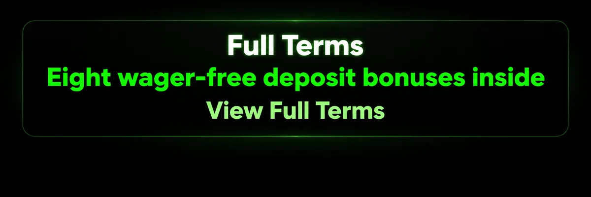 Minimal dark Candyland Casino terms banner with bright green terms headline, supporting information and rounded view terms button